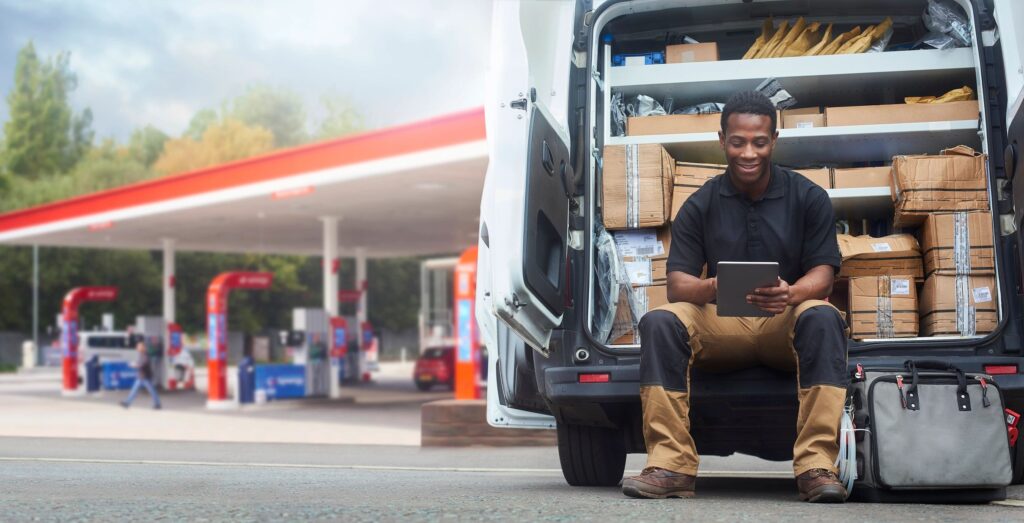 route professional delivering goods to convenience store
